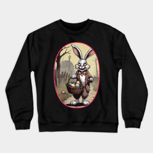 Dark Easter: Creepy Bunny with Chocolate Eggs (Concept Art Illustration) Crewneck Sweatshirt